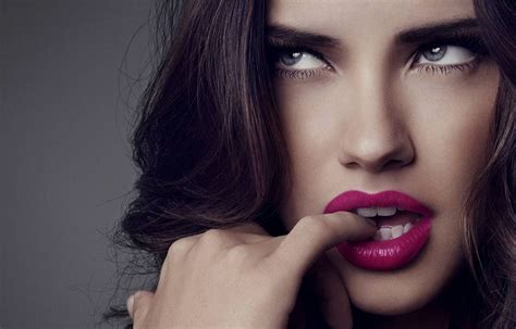 Adriana Lima Victorias Secret Brunette Finger In Mouth Hd Wallpaper