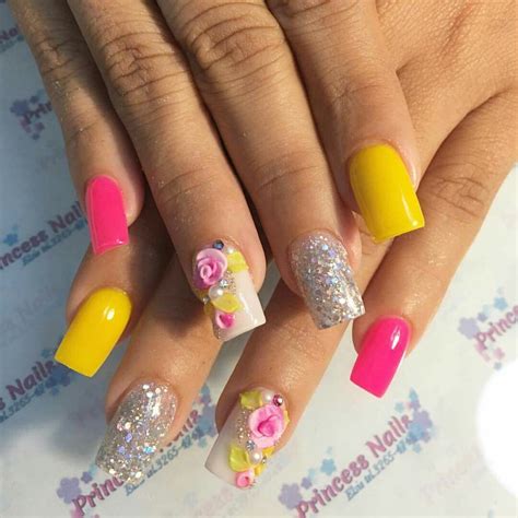 Uñas Acrílicas Flores 3d Tropical Nails Fashion Nails Beautiful