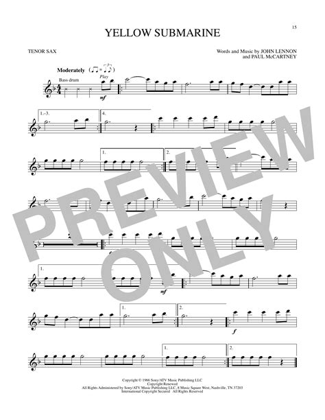 Yellow Submarine Sheet Music The Beatles Tenor Sax PlayAlong