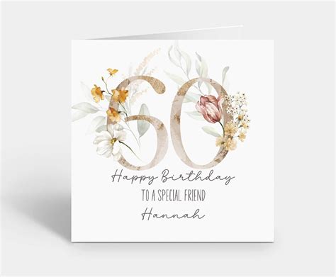 Special Friend 60th Birthday Card For Her Gold Spring Florals Best