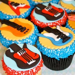 Fondant ROCK STAR GUITAR Cupcake And Cookie Toppers 1 Dozen Etsy