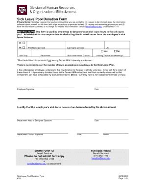 Fillable Online Employees Tamu Sick Leave Pool Donation Form PVAMU