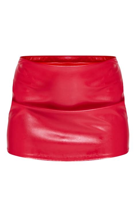 Red Faux Leather Mid Rise Micro Mini Skirt Prettylittlething Qa