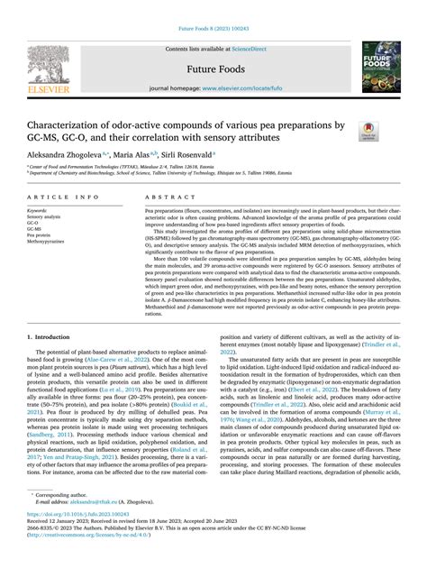 PDF Characterization Of Odor Active Compounds Of Various Pea