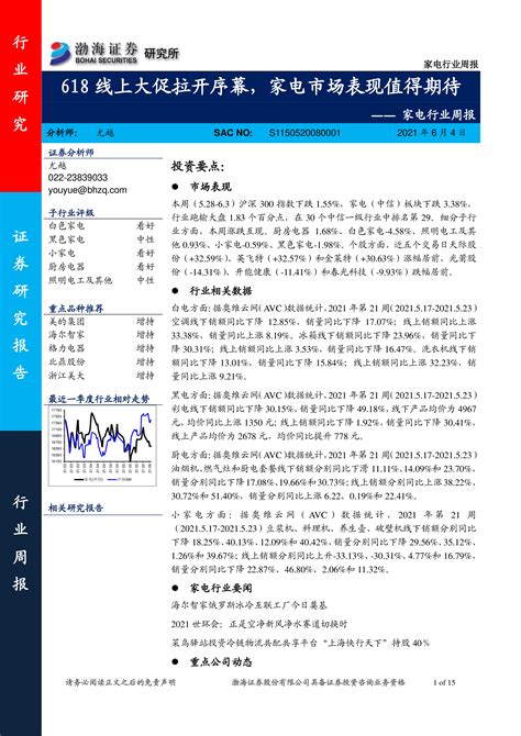 家电行业周报：618线上大促拉开序幕，家电市场表现值得期待 洞见研报 行业报告