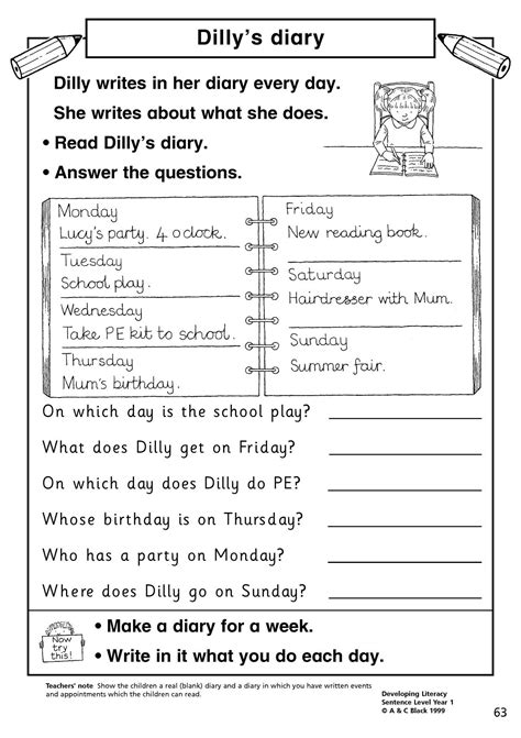 Dillys Diary Ks1 Diaries And Journals Teachit