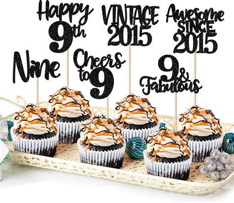 Amazon Rsstarxi 24 Pack Vintage 2015 Cupcake Toppers Black Glitter