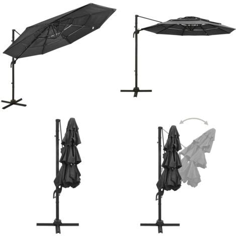 Parasol à 4 niveaux avec mât en aluminium Anthracite 3x3 m parasol