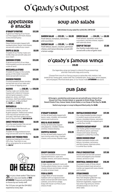 Menus O Grady S Outpost