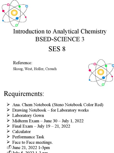 Guidelines And Schedule For Introduction To Analytical Chemistry Course