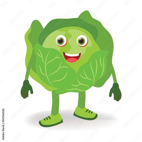 Cabbage Character With Funny Cartoon Smiling Semi Realistic Cabbage Character Happy Vegetable