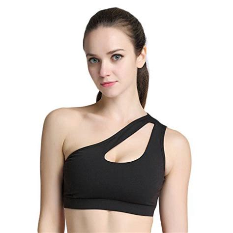 Running Girl One Shoulder Sports Bra Removable Padded Yoga Top Post