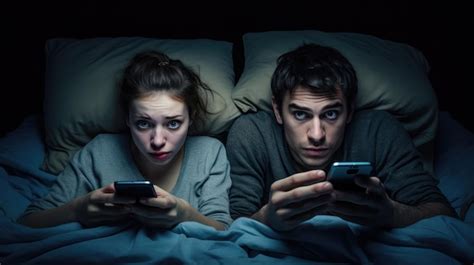 Premium Ai Image Couple With Smartphones In Their Bed Mobile Phone