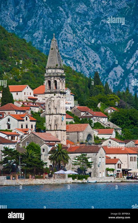 Historic City Of Perast Risan Bay Bay Of Kotor Montenegro Stock