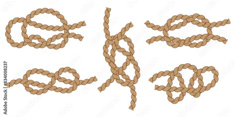 Vector Rope Knots Nautical Tying Techniques Beige Twisted Ropes Different Rope Frames Set