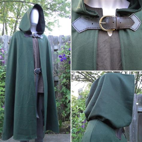 Wool Renaissance Cape Medieval Cloak Hooded W Leather And Brass Buckle