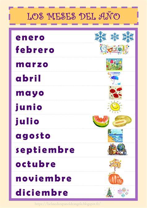 La Clase De Español De Ángela Cartel Para El Aula De Los Meses Del Año