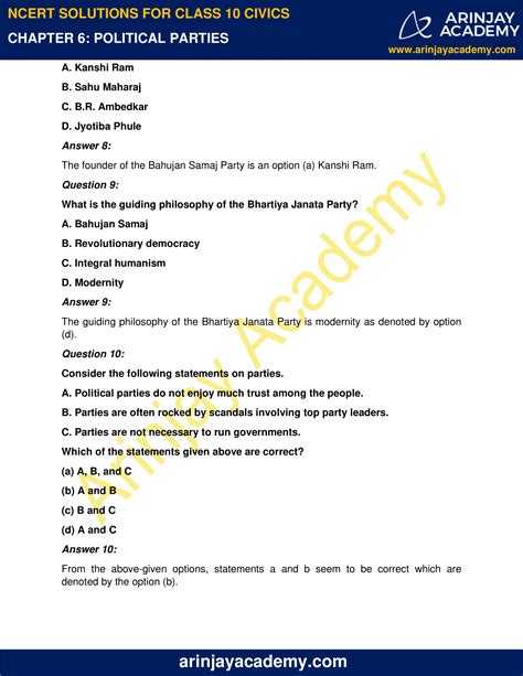 Ncert Solutions For Class 10 Civics Chapter 6 Political Parties