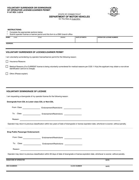 Ct Dmv Form P147 License Surrender Forms Docs 2023