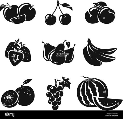 Conjunto De Varias Frutas Y Bayas Vector Siluetas Negras De Frutas Y