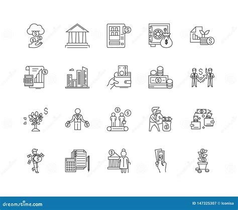 Financing Line Icons Signs Vector Set Outline Illustration Concept