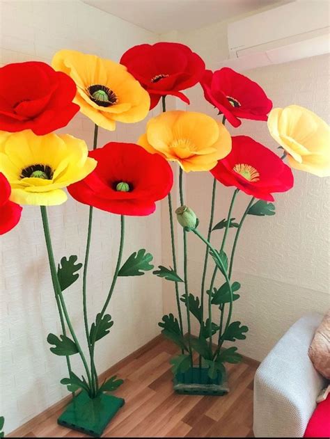 Lot Of 12 Giant Paper Poppies Free Standing Flowers Wedding Paper Poppies Set Of Large Paper