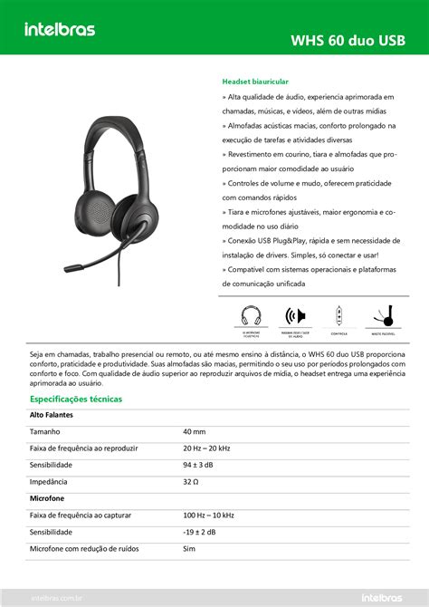 Headset WHS 60 Duo USB Intelbras