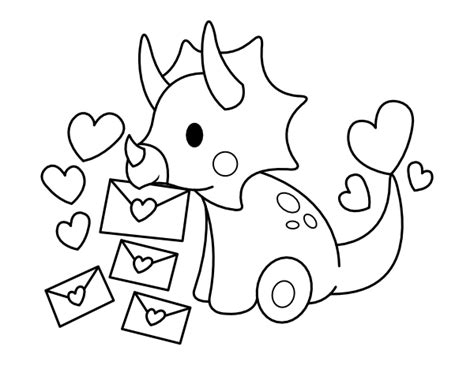 Printable Triceratops Valentine's Day Coloring Page