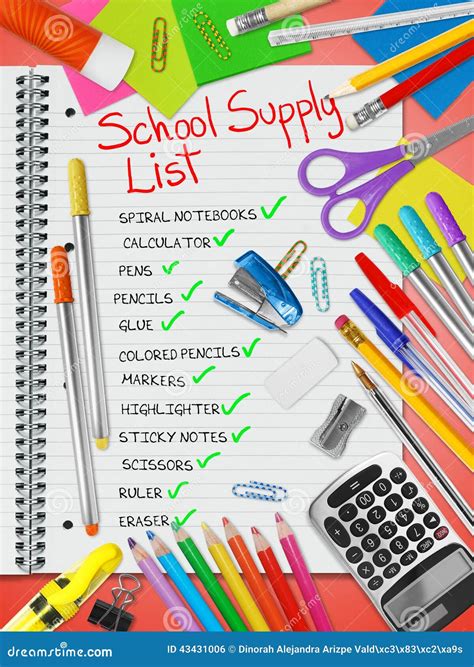 School Supply List Stock Photo Image 43431006