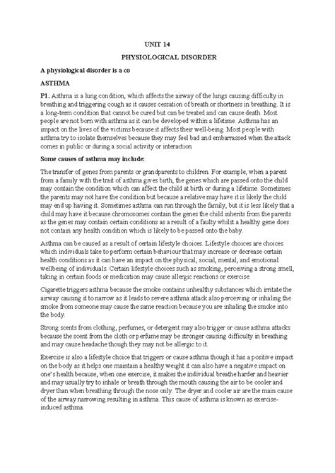 Health and social care health and social care - UNIT 14 PHYSIOLOGICAL