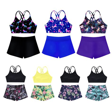 Girls Bikini Tankini Set U Neck Spaghetti Straps Cropped Top Shorts Two Piece Swimsuit