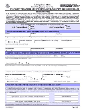 Fillable Online Ds Statement Regarding Lost Or Stolen U S Passport