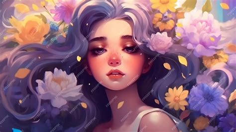 Premium Ai Image Flowers On Hair Anime Girl Enchanting Anime Girl