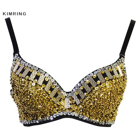 Kimring Fashion Punk Rock Gold Sequins Bra Push Up Sexy Bras For Women