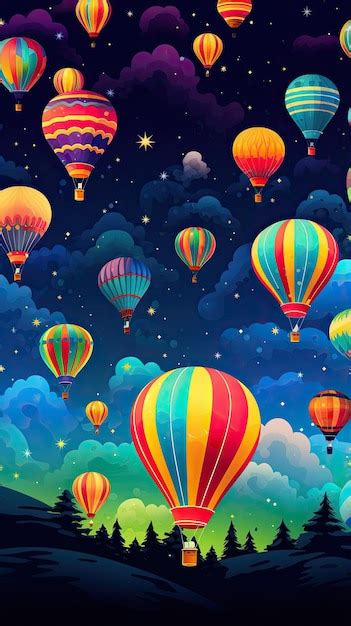 Premium Ai Image Whimsical Colorful Hot Air Balloons Rising Wallpaper