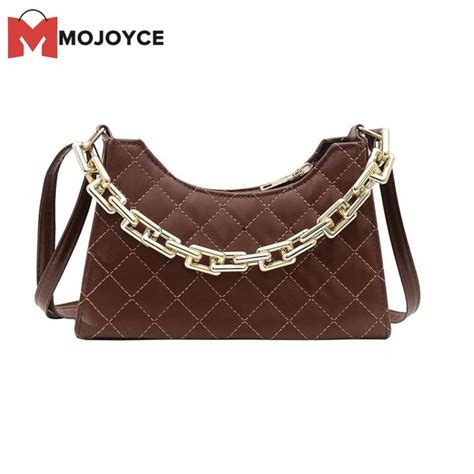 Clearancemojoyce Retro Women Pu Leather Lattice Pattern Chain