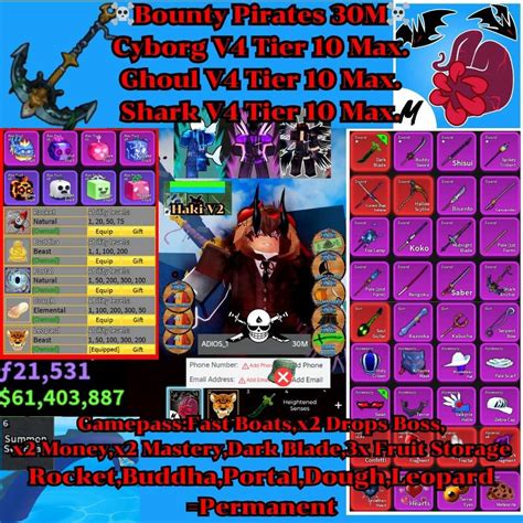 Blox Fruit Bounty Pirates 30M Lv 2550 Max Rocket Buddha Portal Dough