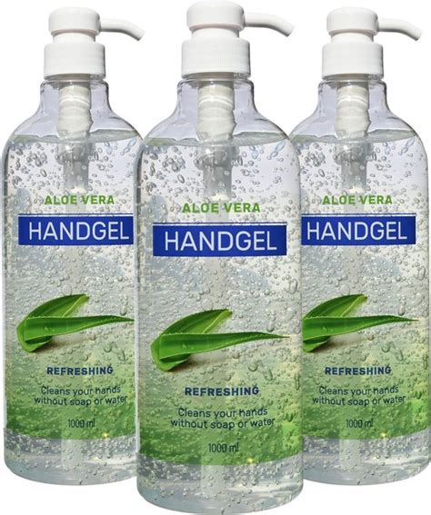 Handgel Alcohol Aloe Vera 3 X Fles 1 Liter Met Pomp Bol