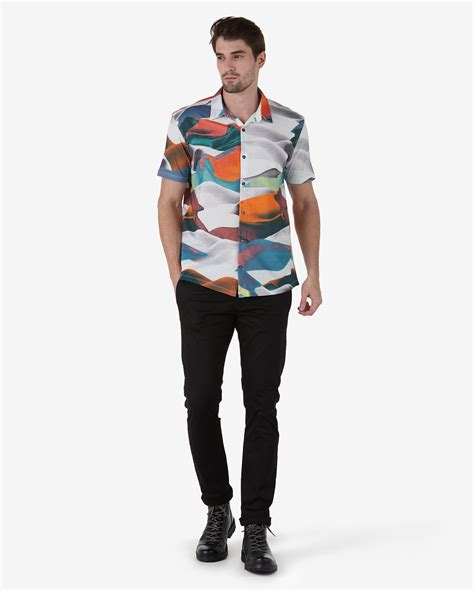 Riachuelo Camisa Manga Curta Masculina Abstrata Branco Pool By Riachuelo