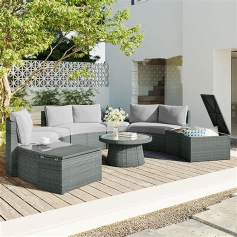 Amazon YSWH 10 Piece Outdoor Half Moon Sofa Set Rattan Patio