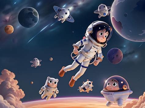 Premium Ai Image Kids Cartoon Anime Space Traveling Astronaut Digital