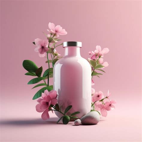 Premium Ai Image A Pink Bottle With Flowers In The Background