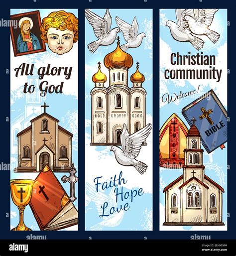 Christian religious sketch posters, Orthodox community religion symbols ...