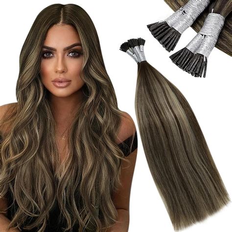 Laavoo Itip Hair Extensions Balayage 18inch Ombre Dark Brown To Caramel Blonde Hair