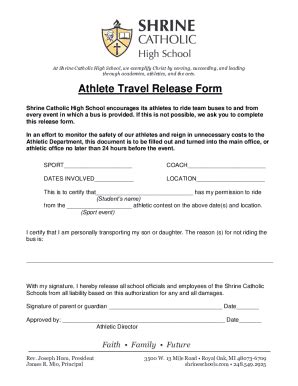 Fillable Online Athlete Travel Release Form Fax Email Print Pdffiller