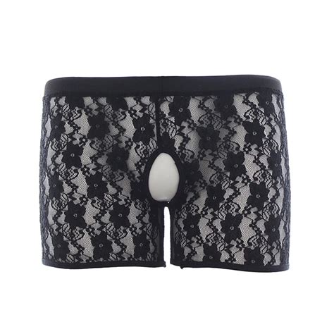 Hot Sexy Men S Black Boxer Shorts Perspective Floral Lace Briefs Erotic Open Crotch Underpants