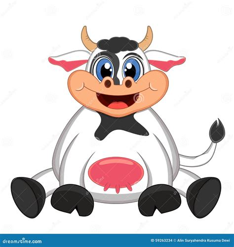 Cow Cute Cartoon Sitting Stock Vector Illustration Of Cute 59263234