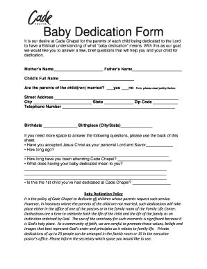 Fillable Online Cadechapel Baby Dedication Form Cade Chapel Fax Email