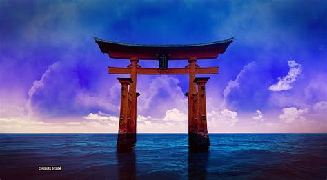 HD wallpaper: Japanese, torii, gates, coast, sea, water, rock, sky ...