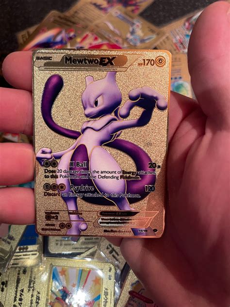 Mewtwo Ex Gold Metal Pokemon Card Dark Shadow Gx Mega Vmax Etsy